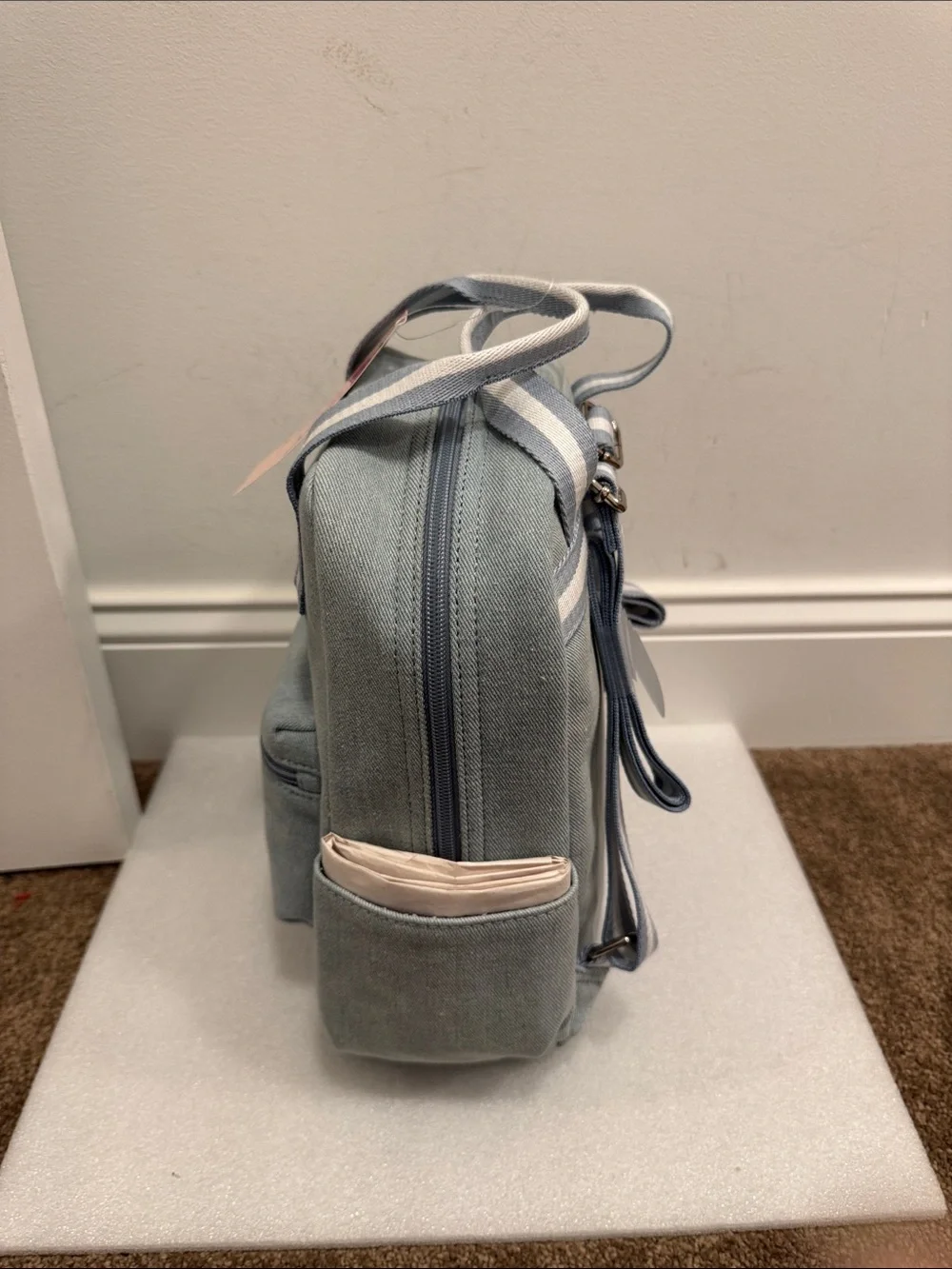 Betsey Johnson luv Betsey denim teddy bear embroidered backpack NWT